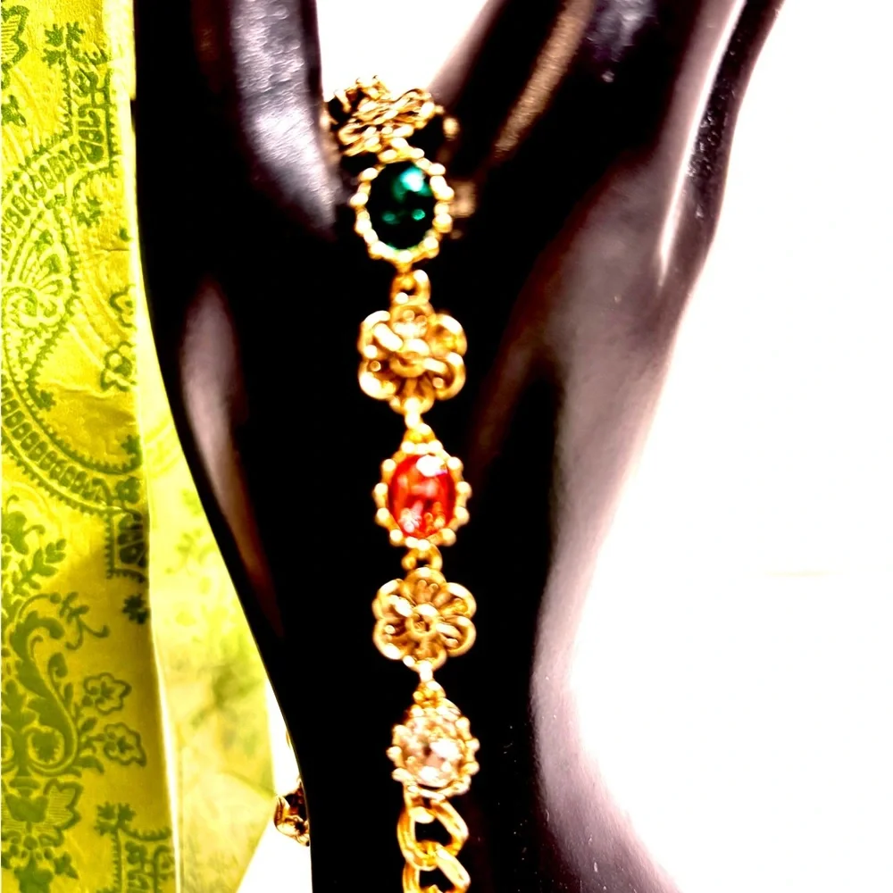 Vintage Multicolored Crystal Gucci Bracelet with Tiger Head Charm
